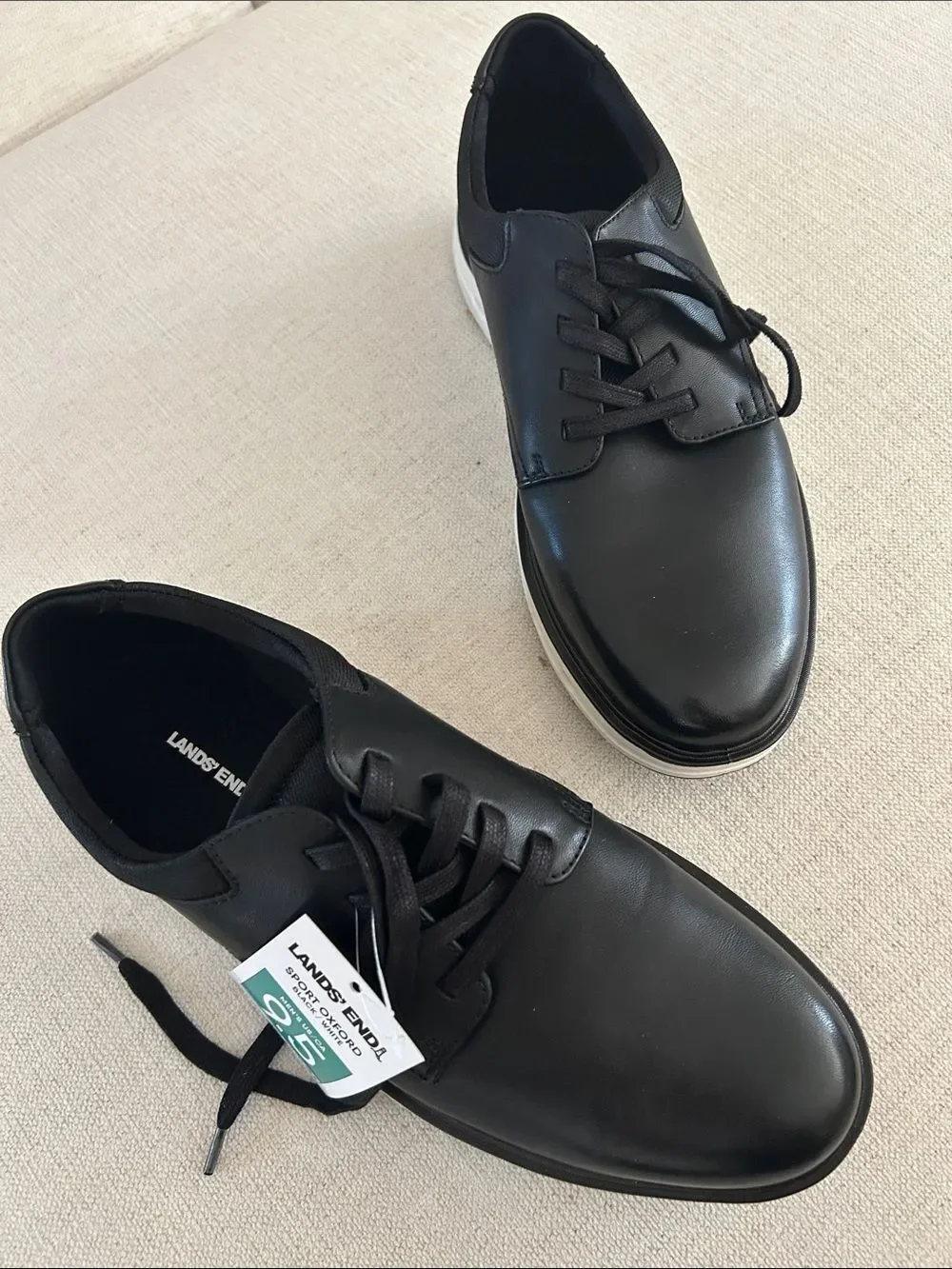 Lands End Mens Sport Oxford Shoes Black White Hybrid Sneaker, Mens 9.5, NWT